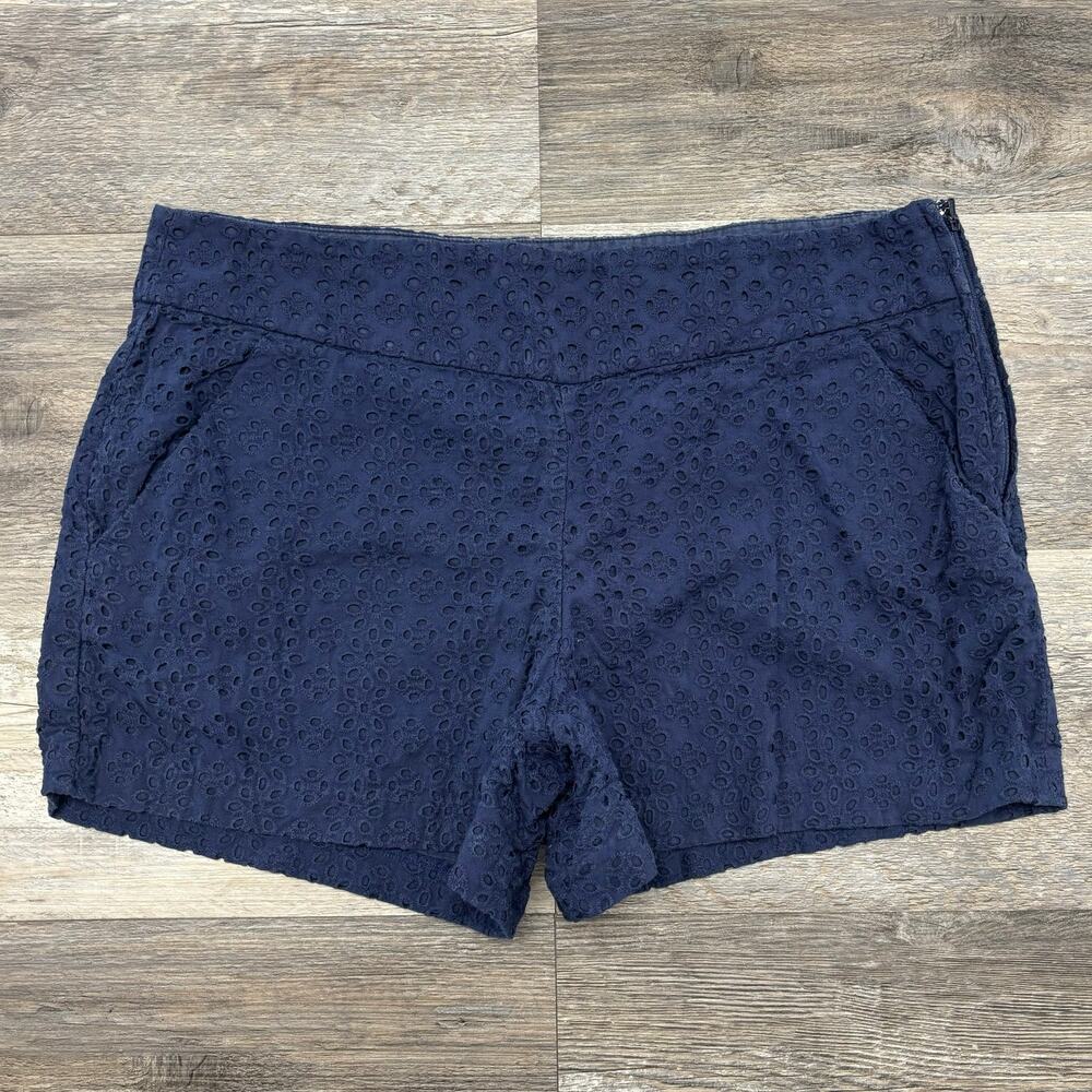 Lilly Pulitzer Navy Womens 10 34" Makenna Floral‎ Eyelet Tropical Cotton Shorts
